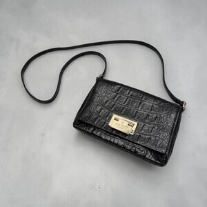 Kate Spade Crossbody Black Croc Embossed Leather Bag Gold Lock Purse